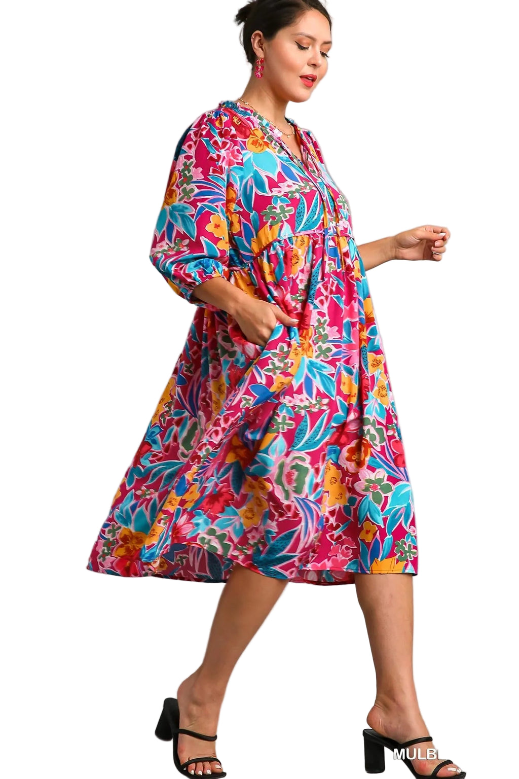 Sarah Express Women’s Plus Size Textured Notched Balloon Sleeve Blouse
