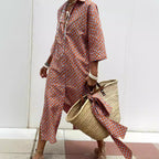 Women's Striped Shirt Dress Button Front Maxi with Belt