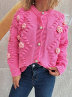 Sarah Express Women's Flower Button Up Long Sleeve Cardigan