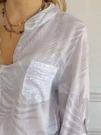 Sarah Express Women's Printed Button Detail Long Sleeve Blouse Plus Size