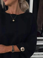 Sarah Express Women's Full Size Round Neck Drop Shoulder Top with Ribbed Trim Plus Size