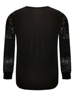 Sarah Express Women's Lace Detail V-Neck Long Sleeve Blouse