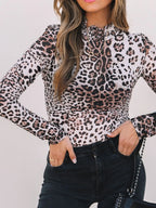 Sarah Express Women's Leopard Print Long Sleeve Mock Neck Bodysuit