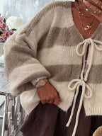 Sarah Express Women's Striped Tie-Front Knit Cardigan