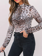 Sarah Express Women's Leopard Print Long Sleeve Mock Neck Bodysuit