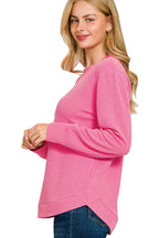 Sarah Express Women’s Plus Size Raised Rib Long Sleeve Top Casual All-Season