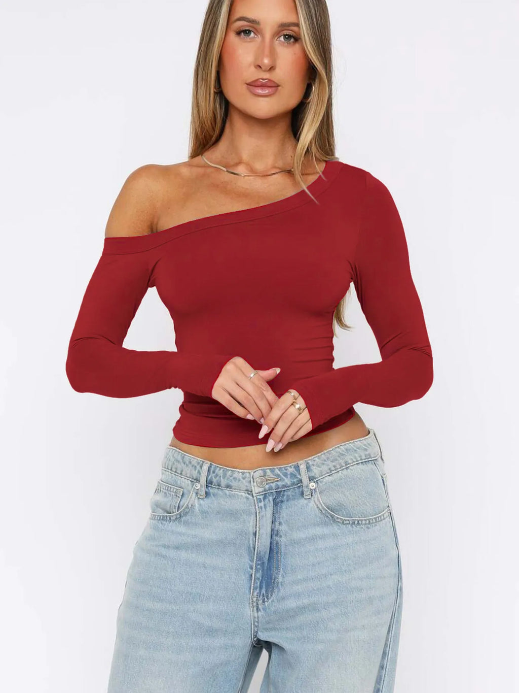 Sarah Express Women's One Shoulder Long Sleeve Crop T-Shirt