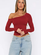 Sarah Express Women's One Shoulder Long Sleeve Crop T-Shirt