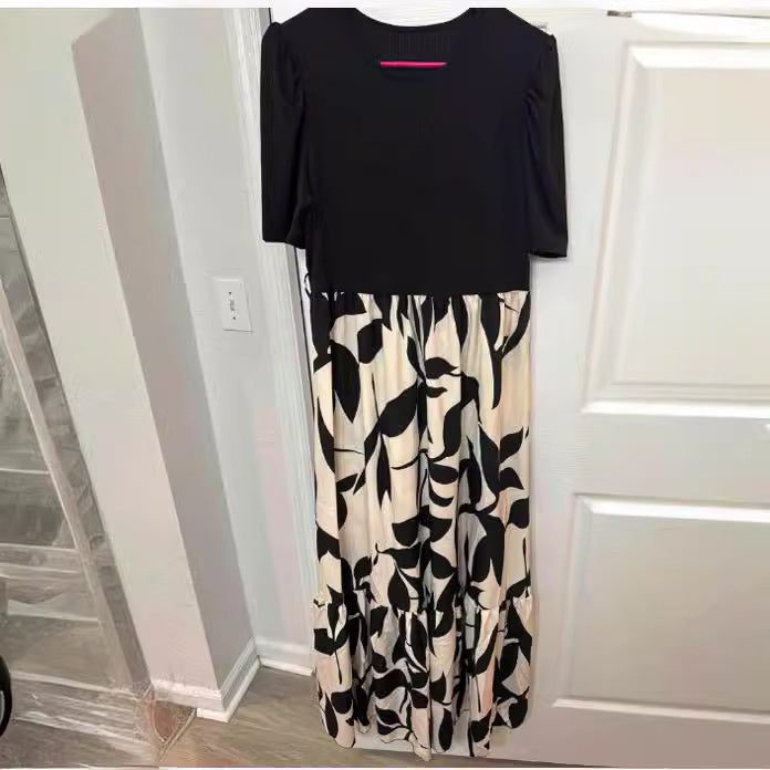 Women's Floral Print Maxi Dress Round Neck Short Sleeve A-Line Vacation