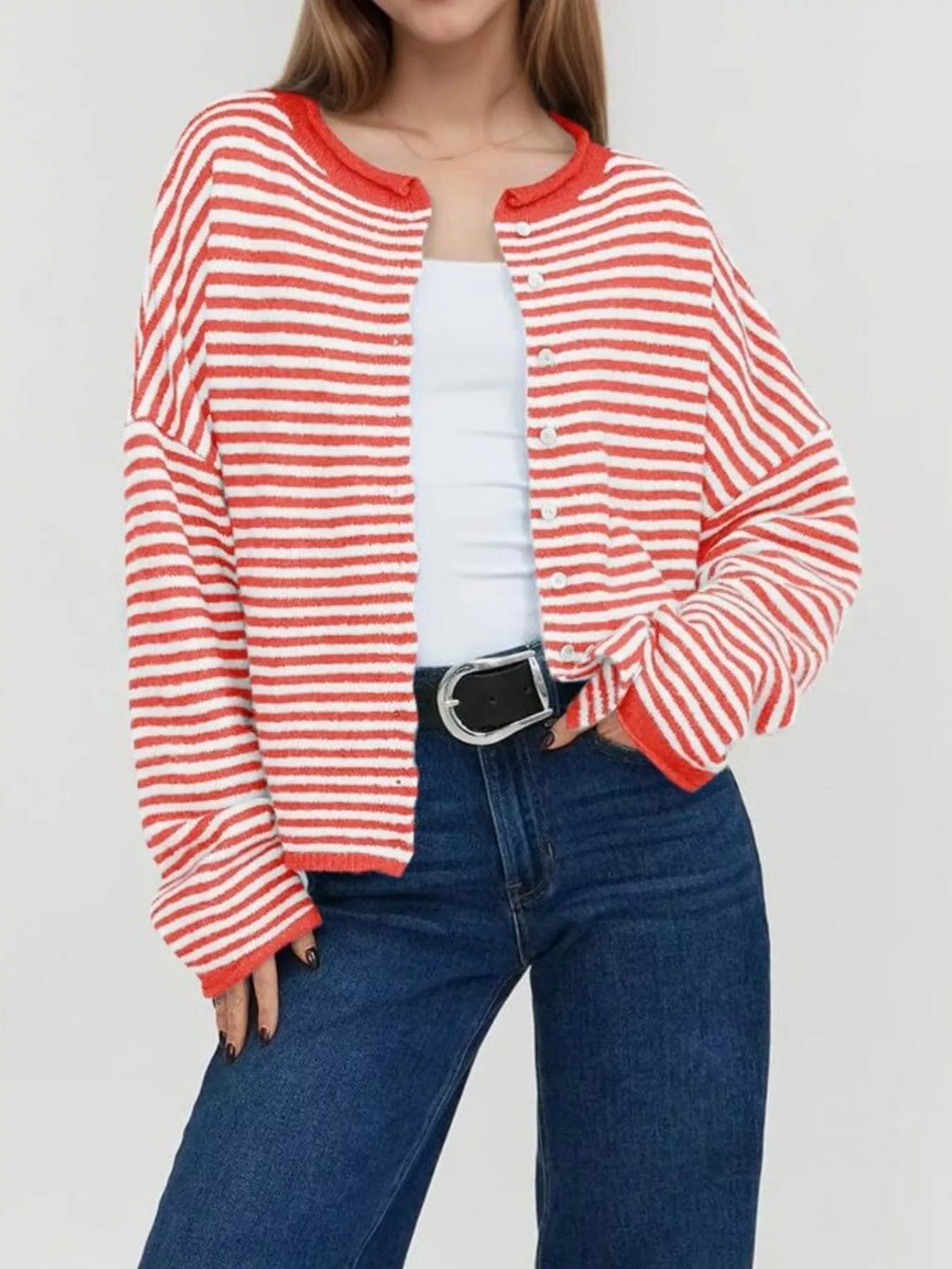 Sarah Express Women's Striped Button-Up Cardigan