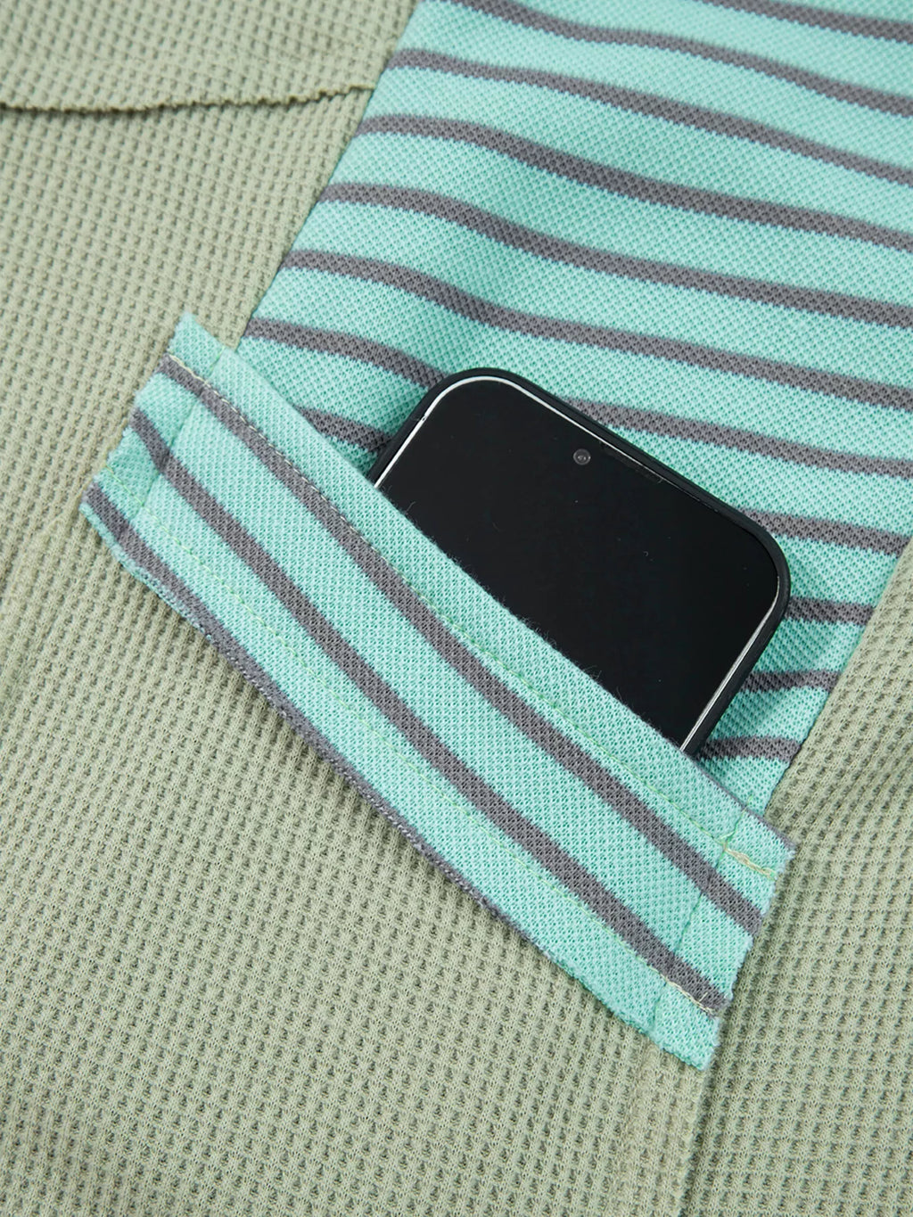 Sarah Express Women's Exposed Seam Waffle Striped Patchwork Baggy Blouse