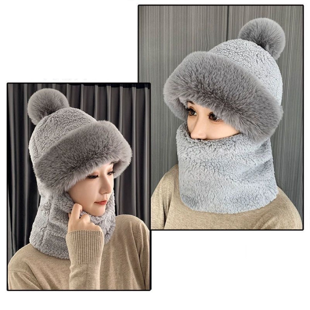 Fleece-Lined Winter Hat with Ear Protection and Neck Warmer