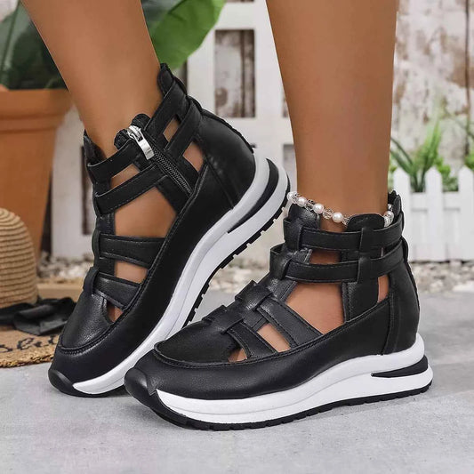 Sarah Express Women's Cutout Platform Sneakers | Low Heel PU Leather Shoes