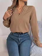 Sarah Express Women's Layered V-Neck Long Sleeve Blouse