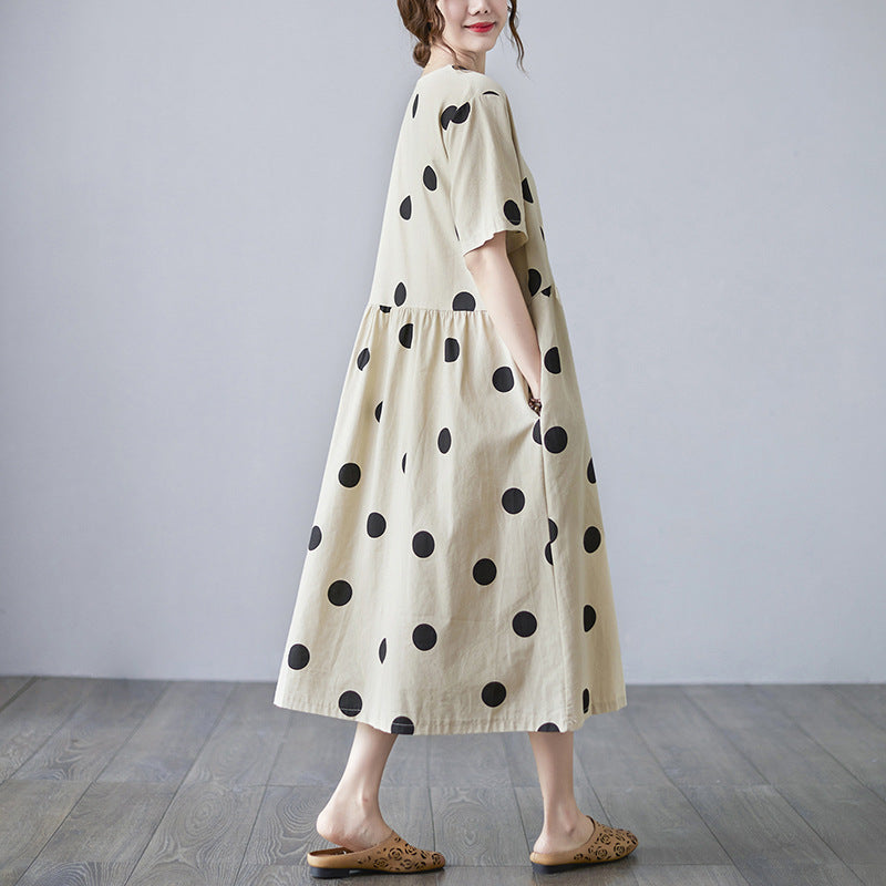 Women's Cotton Linen V-Neck Maxi Dress - Summer Work Casual Short Sleeve Apricot One Size