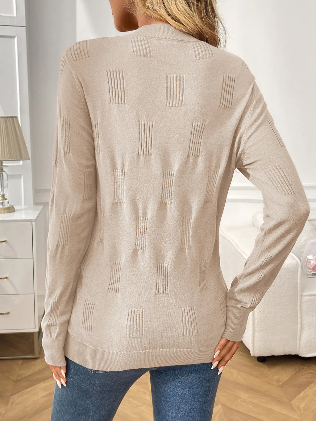 Sarah Express Women's Round Neck Long Sleeve Knit Top - Ribbed Stretch Casual Pullover