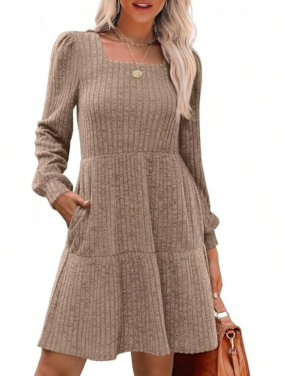 Women's Round Neck Knitted Sweater Dress Long Sleeve Bodycon