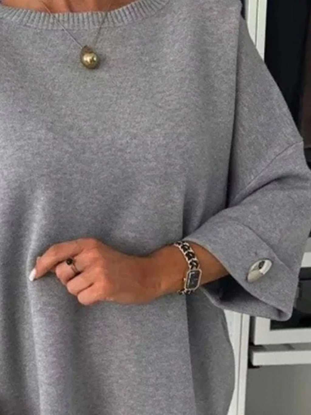 Sarah Express Women's Full Size Round Neck Drop Shoulder Top with Ribbed Trim Plus Size