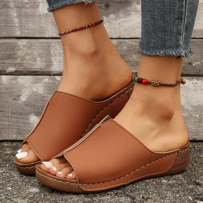 Sarah Express Wedge Sandals - Peep Toe Platform Slides