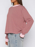 Sarah Express Women's Striped Oversized Round Neck Sweatshirt