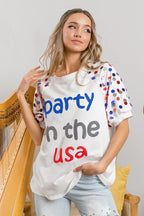 Sarah Express Women’s "Party In The USA" Spangle Puff Sleeve Top