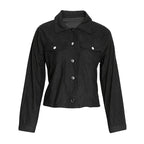 Women's Corduroy Button-Up Jacket Lightweight Fall Spring Outerwear Flap Pockets