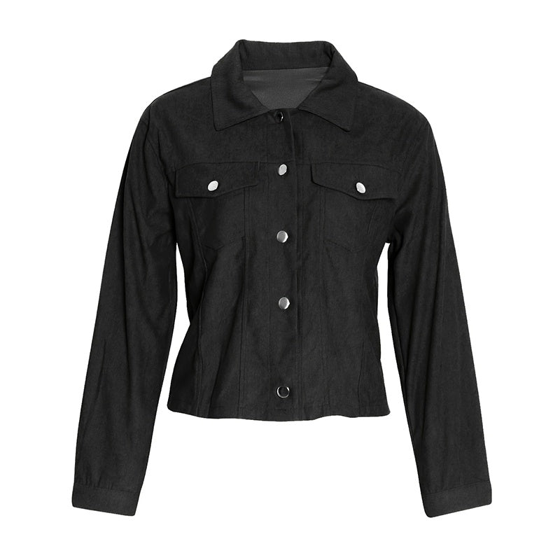 Women's Corduroy Button-Up Jacket Lightweight Fall Spring Outerwear Flap Pockets