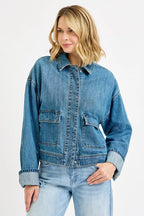 Sarah Express Women’s Oversized Denim Jacket with Cargo Pockets Casual