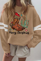 Sarah Express Women's Merry Christmas Cowboy Boot Cactus Casual Sweatshirt