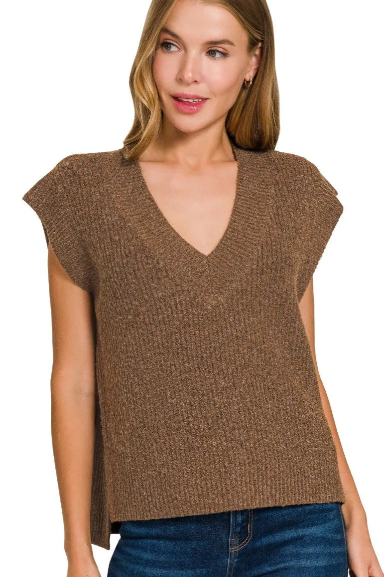 Sarah Express Women’s Oversized Ribbed Sweater Vest with Side Slits