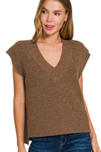 Sarah Express Women’s Oversized Ribbed Sweater Vest with Side Slits