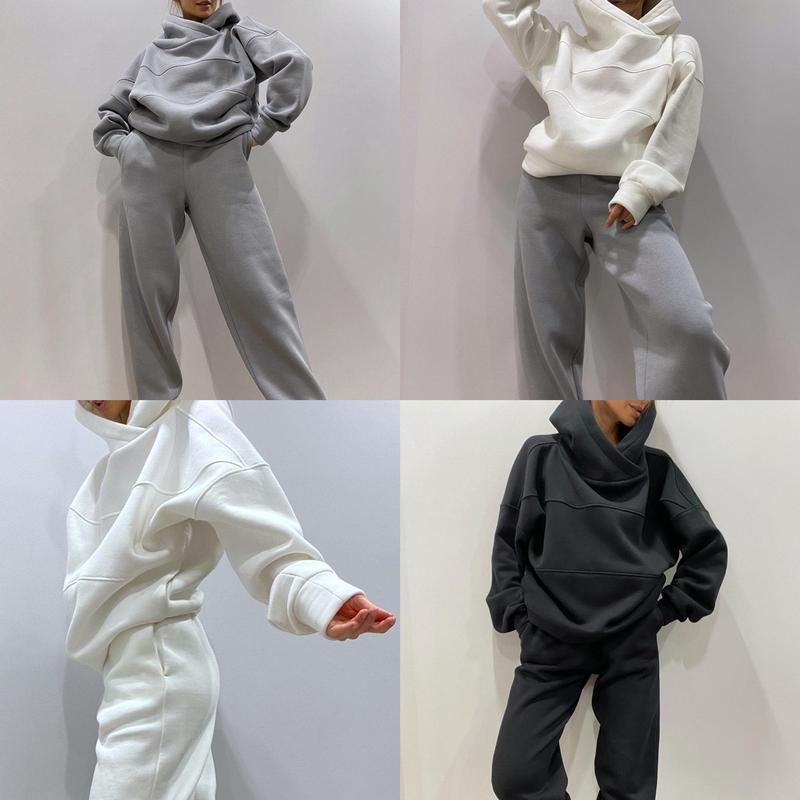 Women's Sweater Fleece & Pants Set - Casual Two-Piece Loungewear Tracksuit
