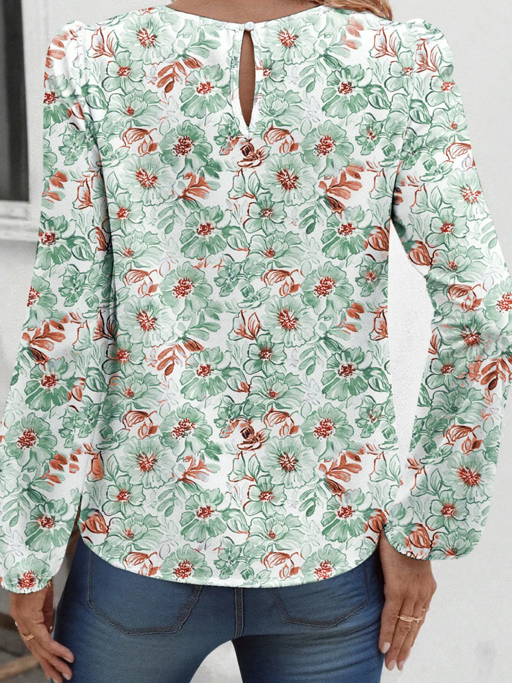 Sarah Express Women's Floral Print Keyhole Neck Blouse