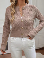 Sarah Express Women's Openwork Button Up Long Sleeve Cardigan