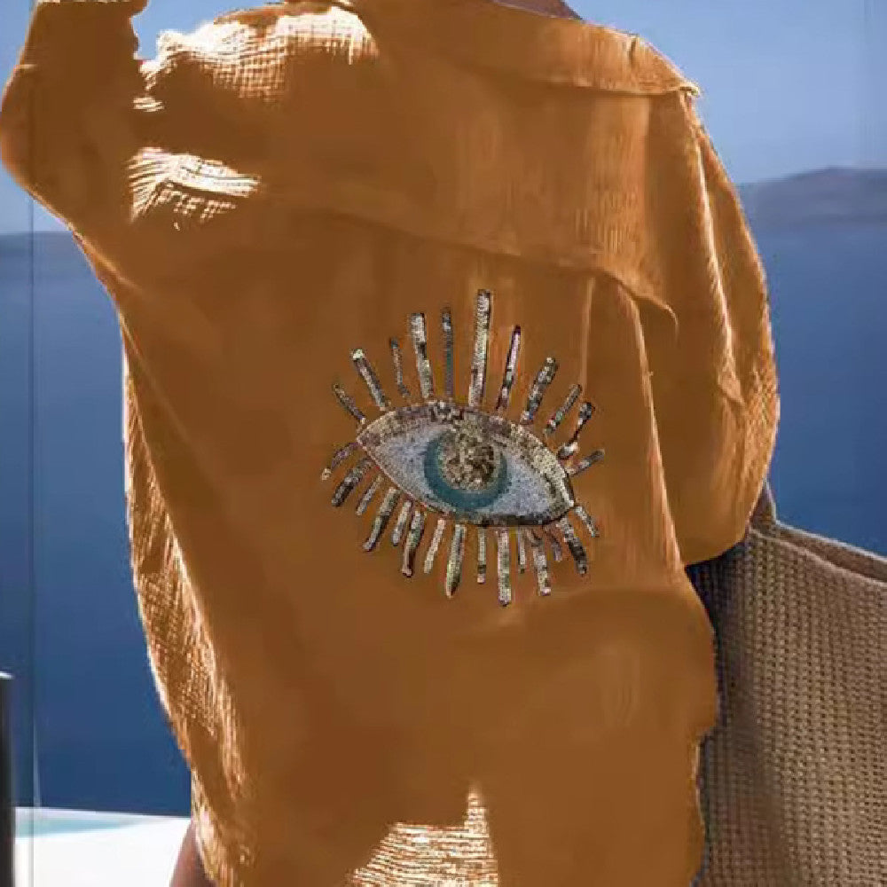 Sequin Beaded Beach Cardigan Shirt Long Sleeve Loose Fit