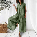 Short Sleeve Mid-Length Linen Jumpsuit Casual