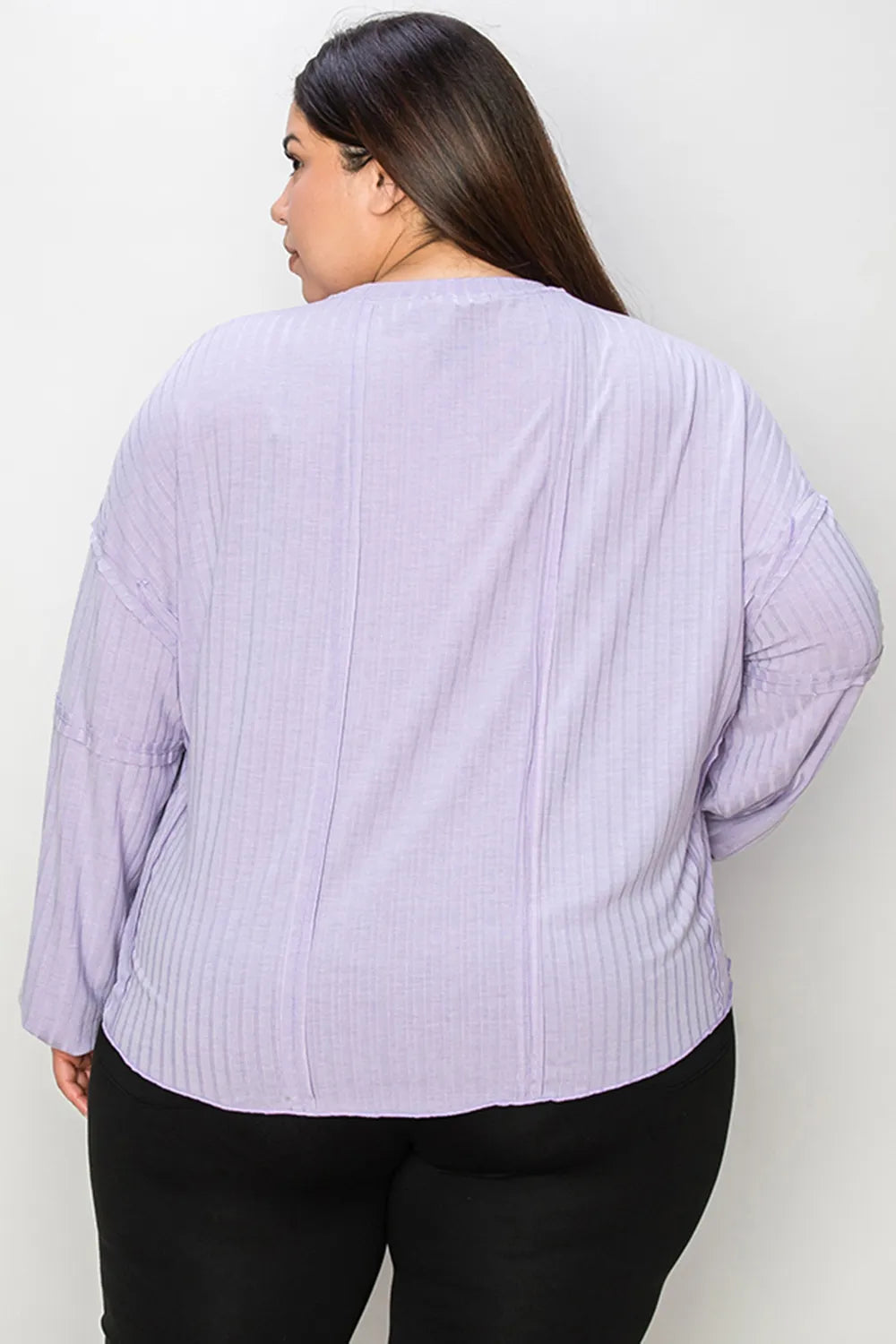 Sarah Express Women’s Plus Size Ribbed Long Sleeve T-Shirt with Exposed Seam
