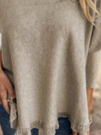 Sarah Express Women's Round Neck Long Sleeve Knit Top with Lace Trim Plus Size