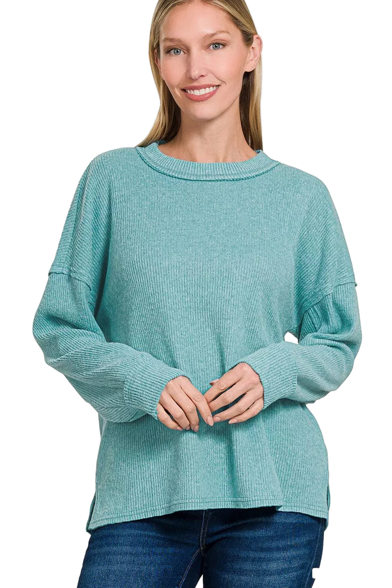Sarah Express Women’s Oversized Brushed Ribbed Hacci Sweater