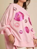 Sarah Express Women's Lips Round Neck Dropped Shoulder Sweatshirt