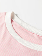 Sarah Express Women's Stripe Contrast Edge Patchwork Long Sleeve Top