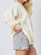 Sarah Express Women's Pearl Embellished Bow Long Sleeve Sweatshirt