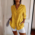 Women's Lapel Long Sleeve Pleated Button Front Shirt Blouse