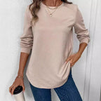 Women's Crew Neck Long Sleeve Casual Shirt Embossed Texture