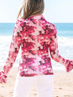 Sarah Express Women's Floral Mesh Flounce Sleeve Mock Neck Blouse