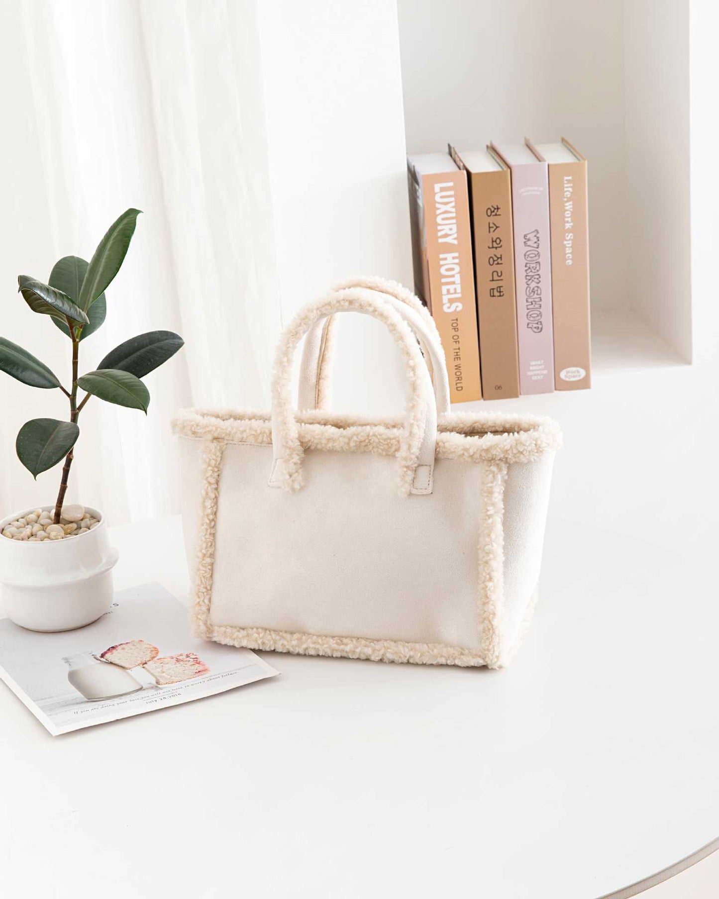 Sarah Express Plush Crossbody Tote Bag White