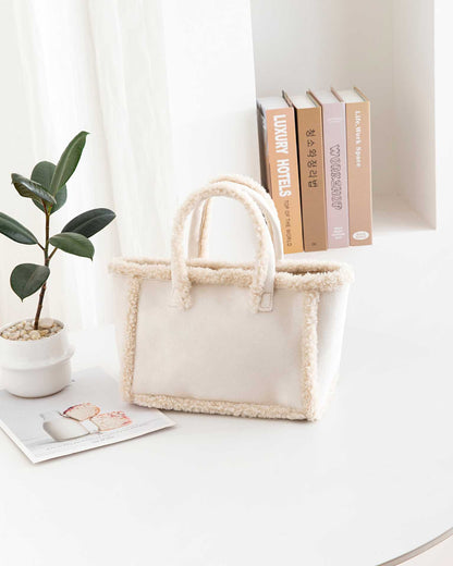 Sarah Express Plush Crossbody Tote Bag White
