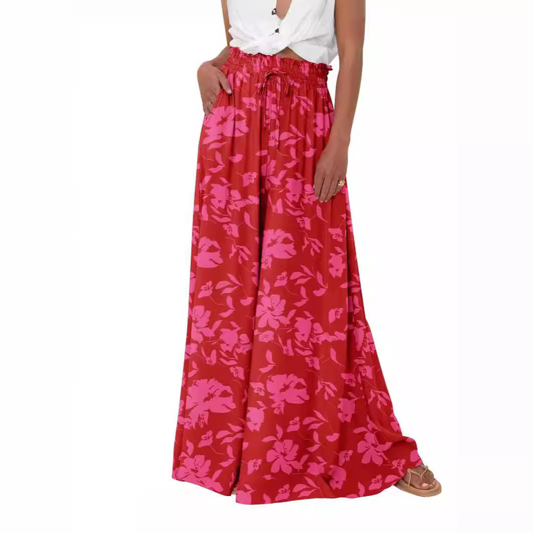 Women's High Waist Wide Leg Pants Casual Polyester Trousers