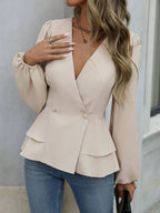 Sarah Express Women's Surplice Balloon Sleeve Blouse