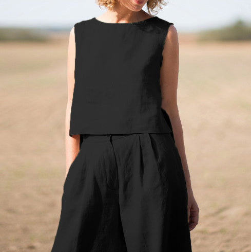 Cotton Linen Loose Two-Piece Set Top and Pants